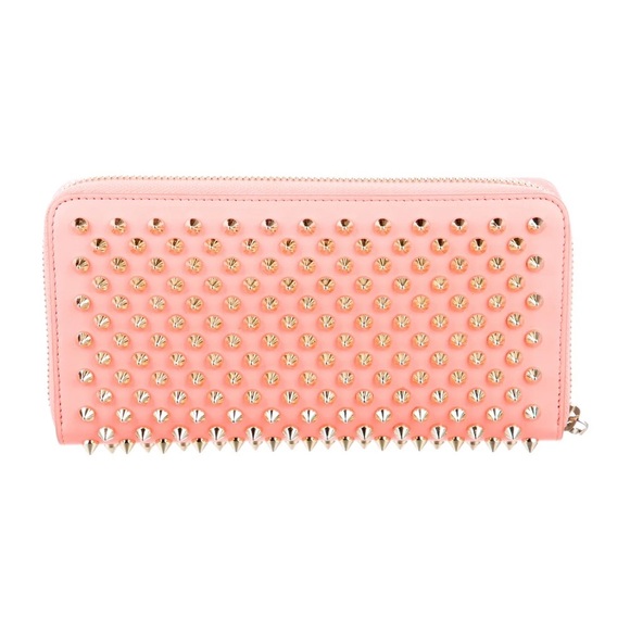 Christian Louboutin Studded Leather Continental Wallet Pink Coral Gold Excellent - Picture 3 of 6